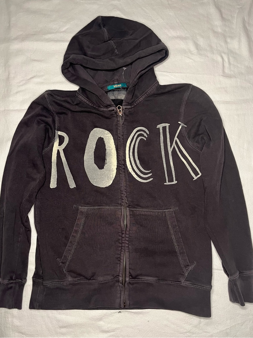 Scotch Shrunk Black Zip-Up Hoodie with 'ROCK' Graphic